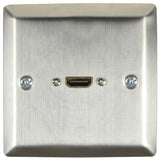 Single HDMI Wallplate Socket with Female Tail Brushed Steel Finish