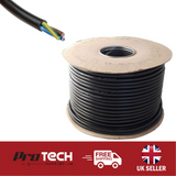 3 Core Round PVC Mains Electric Cable - Black - 300/500V - Choose Length