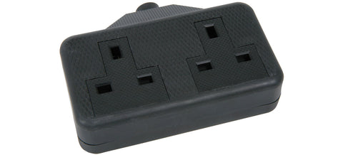 Rubber Two Gang Rewirable Double Trailing Socket Black