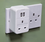 Portable Plug Through UK Mains Adaptor with Quick Charge Dual USB Ports