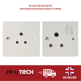 Round Pin Sockets 5A and 15A Switched Un-switched in White