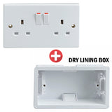 Switched Double Gang Wall Socket with Pattress,Dry Lining or Metal Back Box