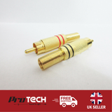 Single F250A AA Gold Phono Plug with Colour Band Cable Protector and Solder Term