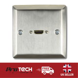 Single HDMI Wallplate Socket with Female Tail Brushed Steel Finish