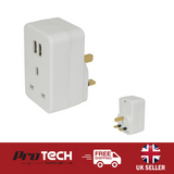 Portable Plug Through UK Mains Adaptor with Quick Charge Dual USB Ports