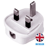 Pack of 10 White UK 3 Pin Plastic Fused Mains Plugs 3 Amp